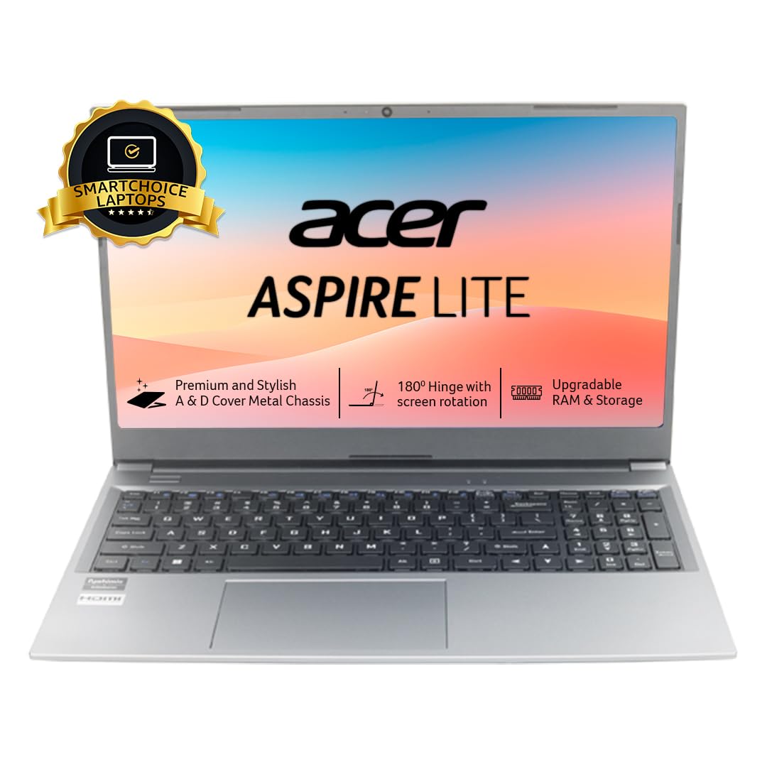 Acer [Smartchoice Aspire Lite AMD Ryzen 3 5300U Premium Thin and Light Laptop (Windows 11 Home/8 GB RAM/512 GB SSD) AL15-41 with 39.62 cm (15.6″) Full HD Display, Metal Body, Steel Gray